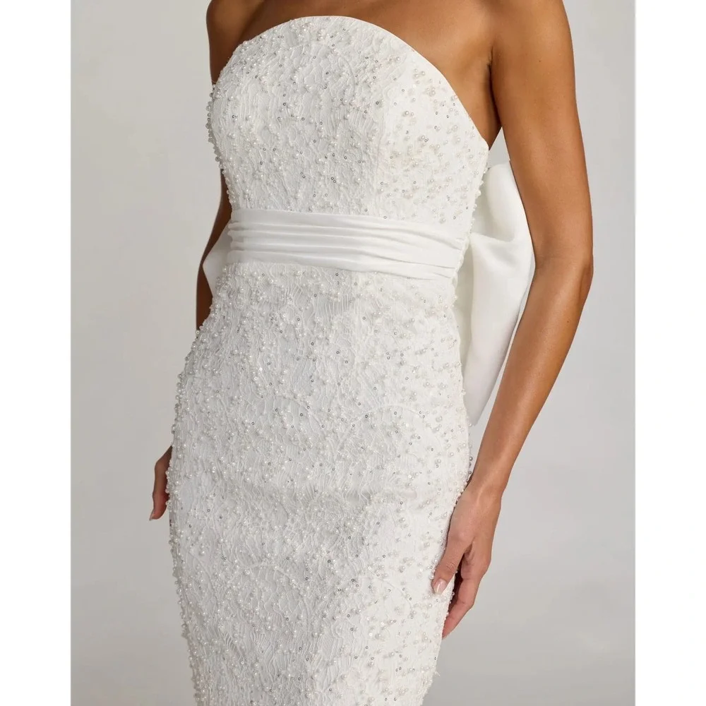 NWT Mac Duggal Ivory Strapless Beaded Bow Back Midi Dress‎ $498 - Size 6